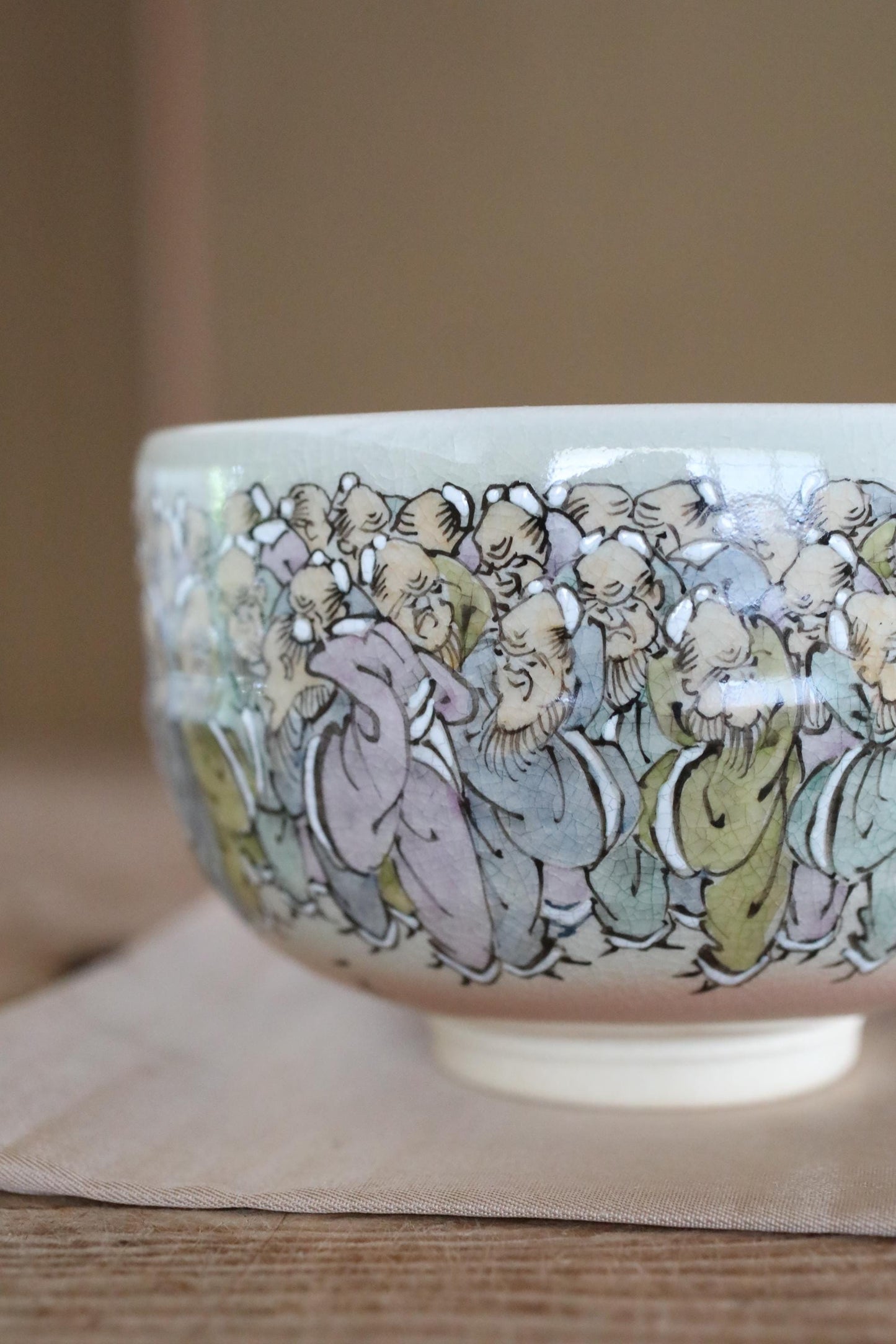 Japanese Vintage Chawan | Fine Art Pottery Matcha Bowl - Longevity Zen Gift with Jurōjin Motif