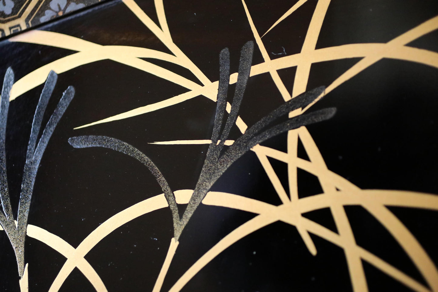 Japanese Lacquer Tray - Antique Black Urushi Tray with Makie Gold Pampas Grass Design
