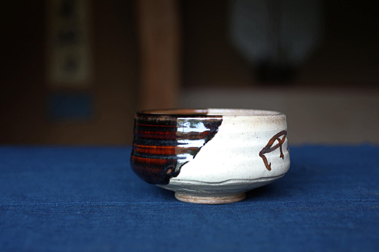 Antique Oribe Tea Bowl - Japanese Handmade Ceramic Bowl | Signed Chawan