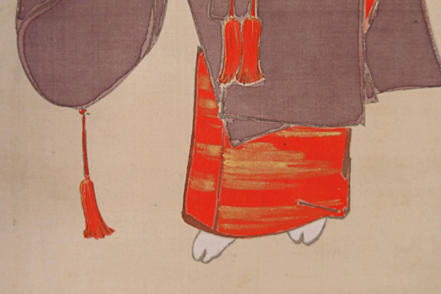 Japanese Hanging Scroll - Vintage Silk Noh Mask Painting | Traditional Kakejiku Art