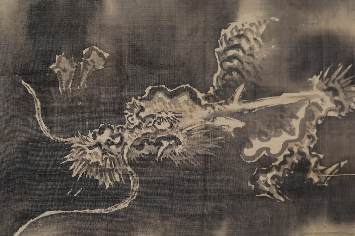Japanese Antique Hanging Scroll - Edo Period Art Dragon Wall Art With Silk Ink Brush Painting