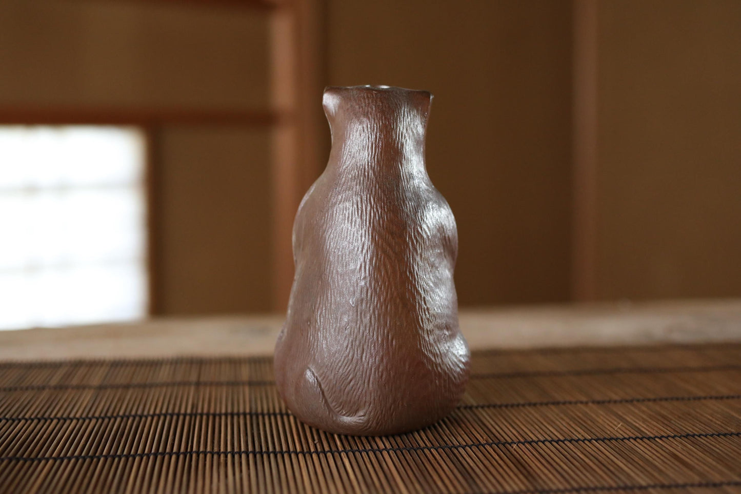 Bizen Ware Sake Bottle - Vintage Pottery Raccoon Dog Doll, Edo Era Craft