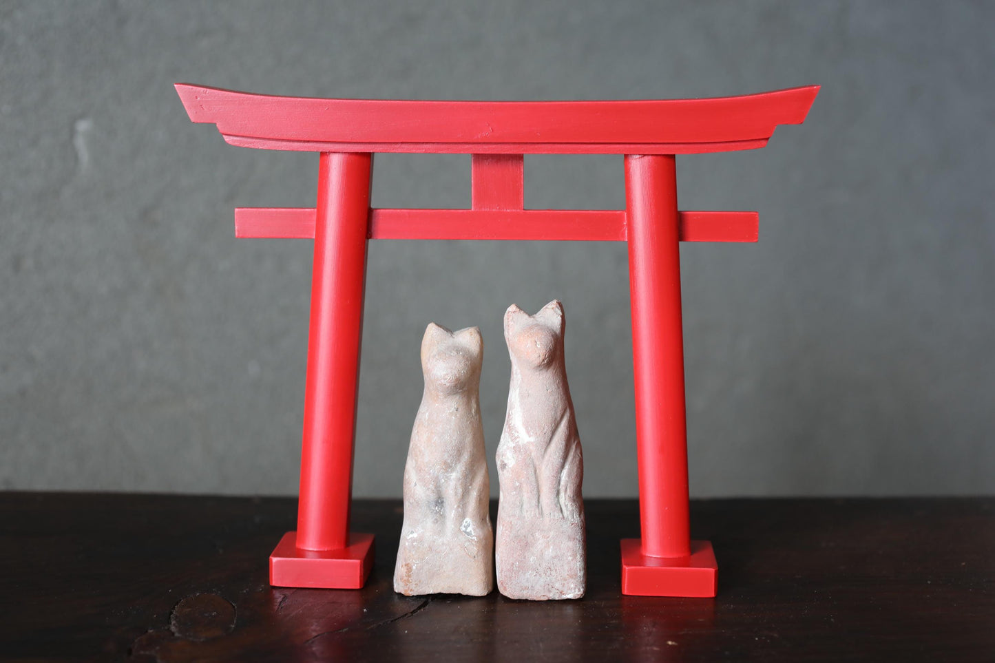 Antique Kitsune Dolls - Imado-yaki Pottery Pair | Japanese Guardian Foxes, Rustic Edo Period Collectibles