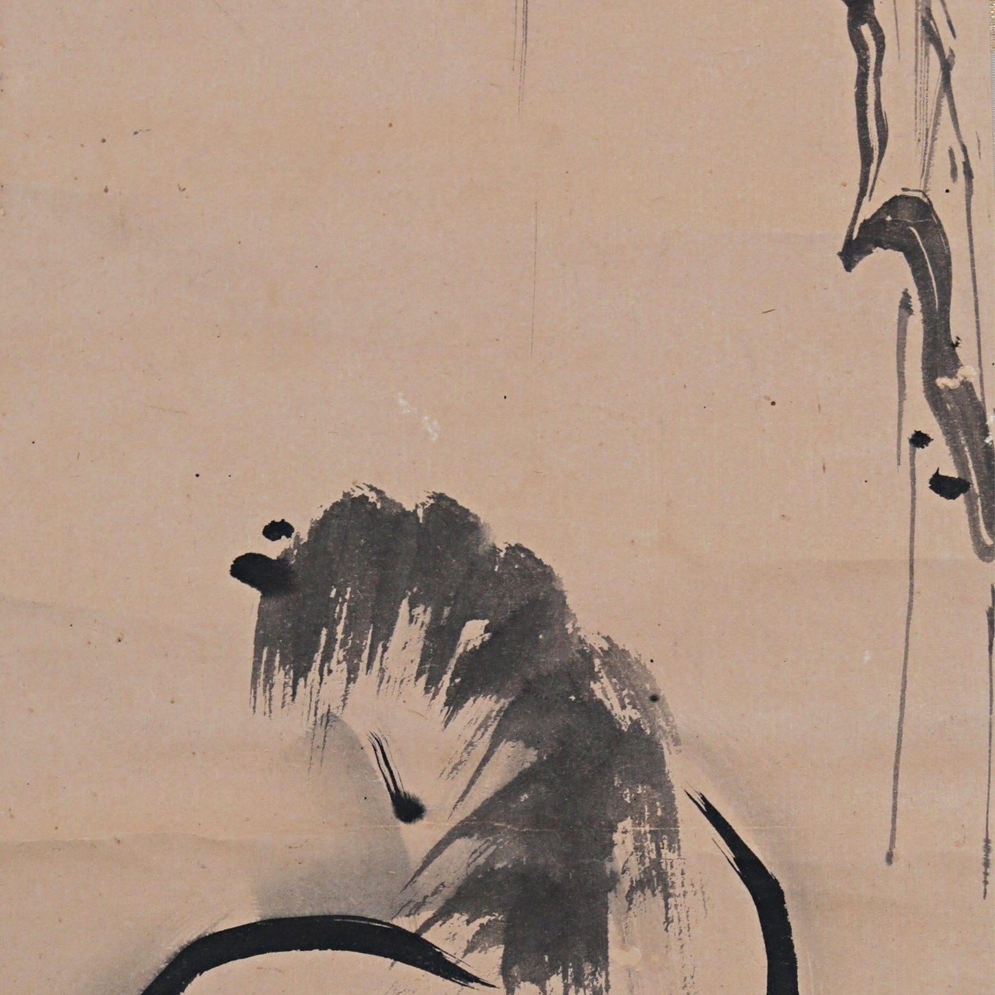 Japanese Hanging Scroll - Antique Edo Period Horse Ink Painting by Yano Ryoushou