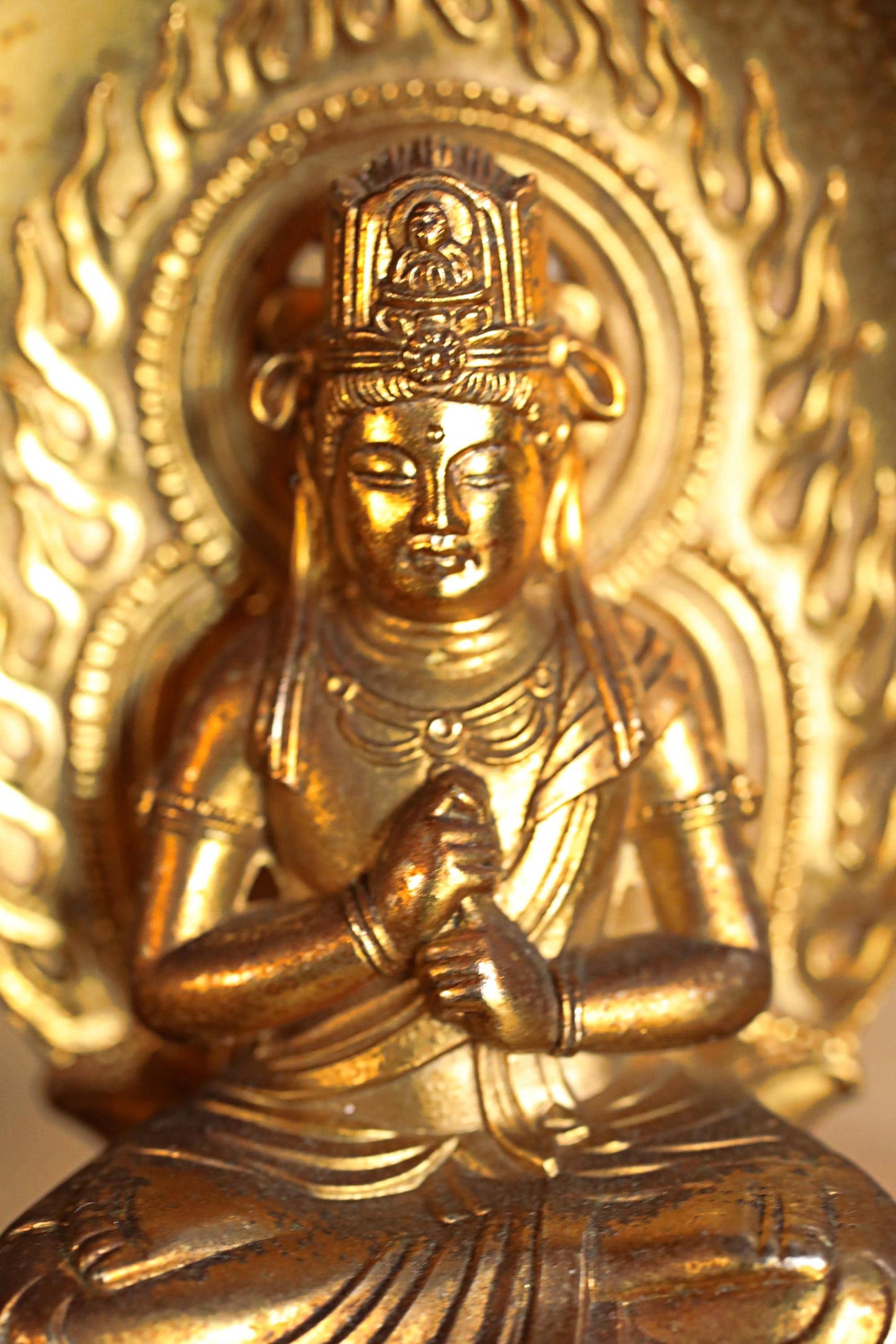 Mahavairocana Buddha Statue – Japanese Gold Metal Sculpture, Intricate Carving 15cm