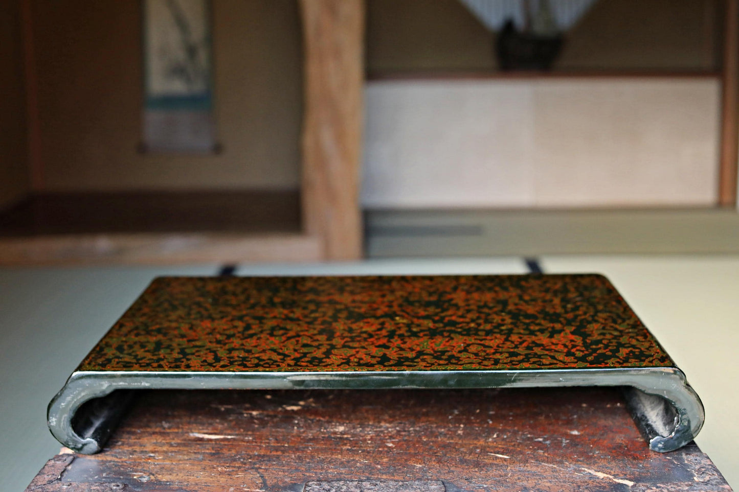 Tsugaru Lacquer Tray Stand – Antique Japanese Lacquerware Display With Mother-Of-Pearl Inlay