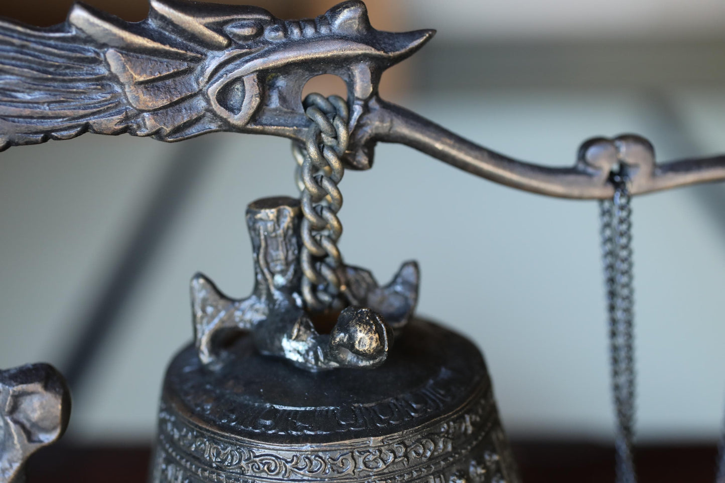 Japanese Bronze Temple Bell – Vintage Altar Gong With Dragon Stand & Striker