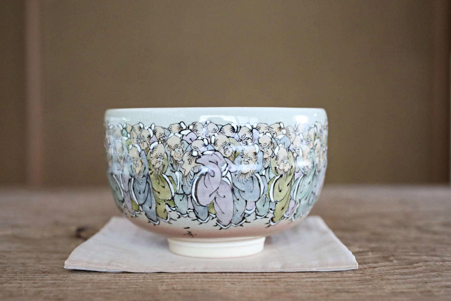 Japanese Vintage Chawan | Fine Art Pottery Matcha Bowl - Longevity Zen Gift with Jurōjin Motif