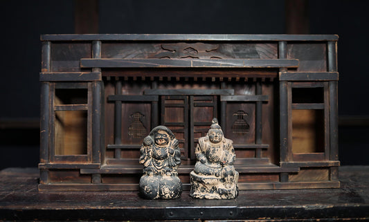 Japanese Zushi Cabinet Antique Kamidana Shelf – Shinto Shrine Altar With Ebisu And Daikoku Dolls