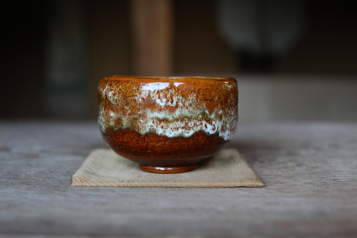 Japanese RAKU CHAWAN Handmade Matcha Tea Cup Bowl - Traditional Tea Ceremony Pottery with Kanji Signature Box