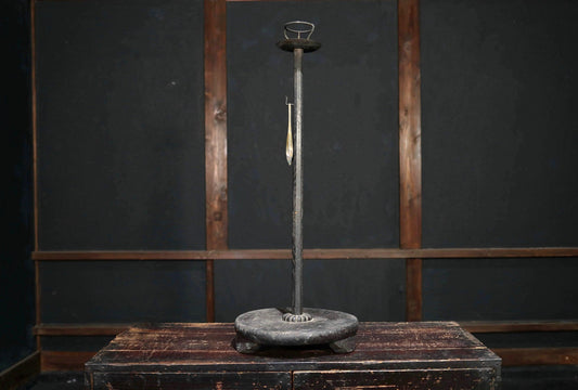 Antique Wooden Candlestick - Large Japanese Edo Period Lantern With Flower Carved Base