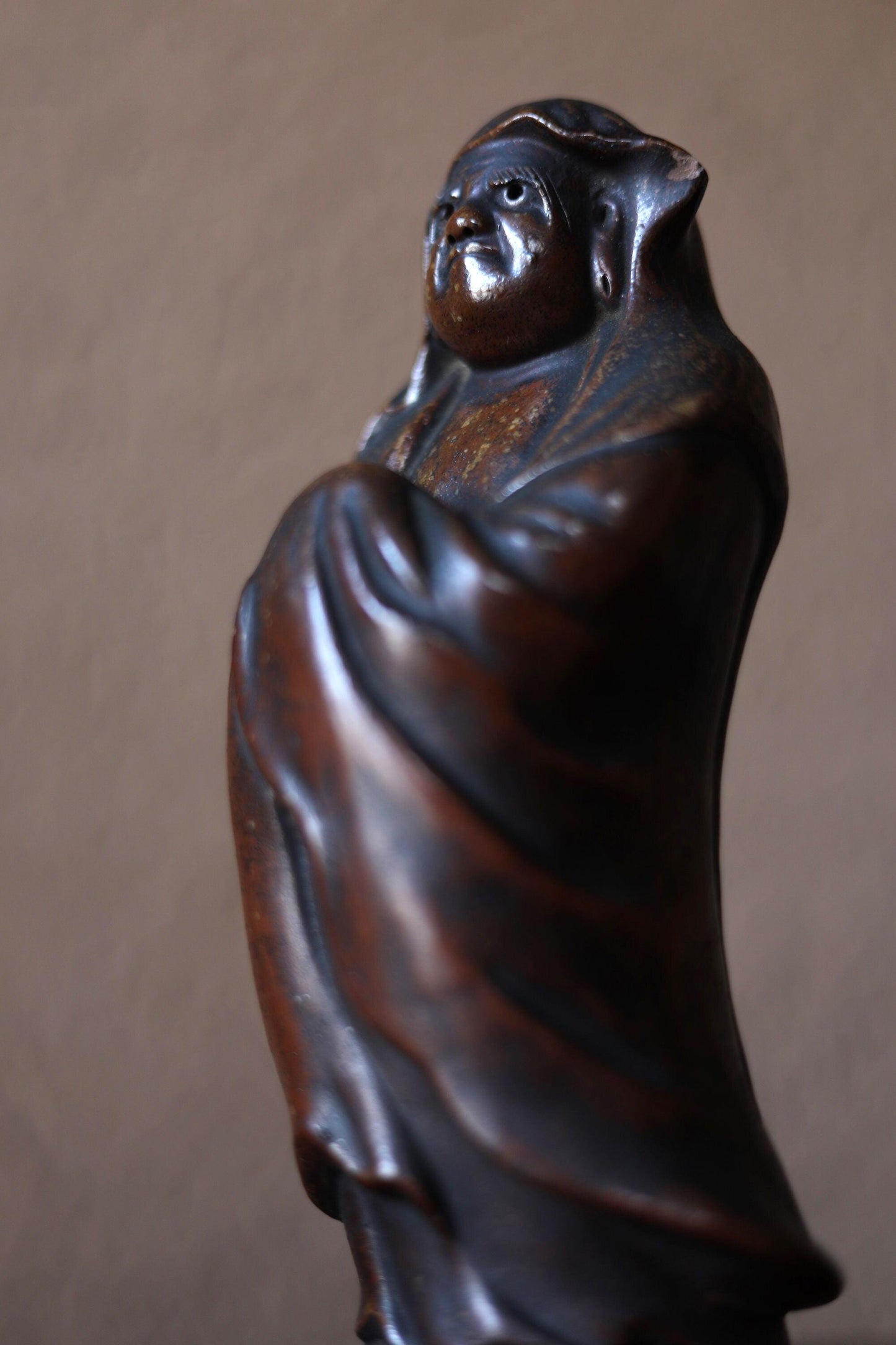 Bizen Daruma Statue - Vintage Japanese Pottery Zen Monk Ceramic Sculpture 1950s