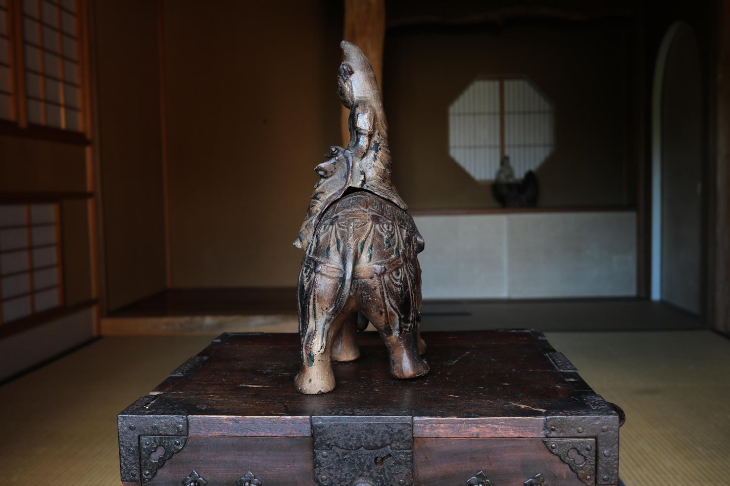 Antique Bronze Censer - Large Japanese Temple Incense Burner | Samantabhadra Statue