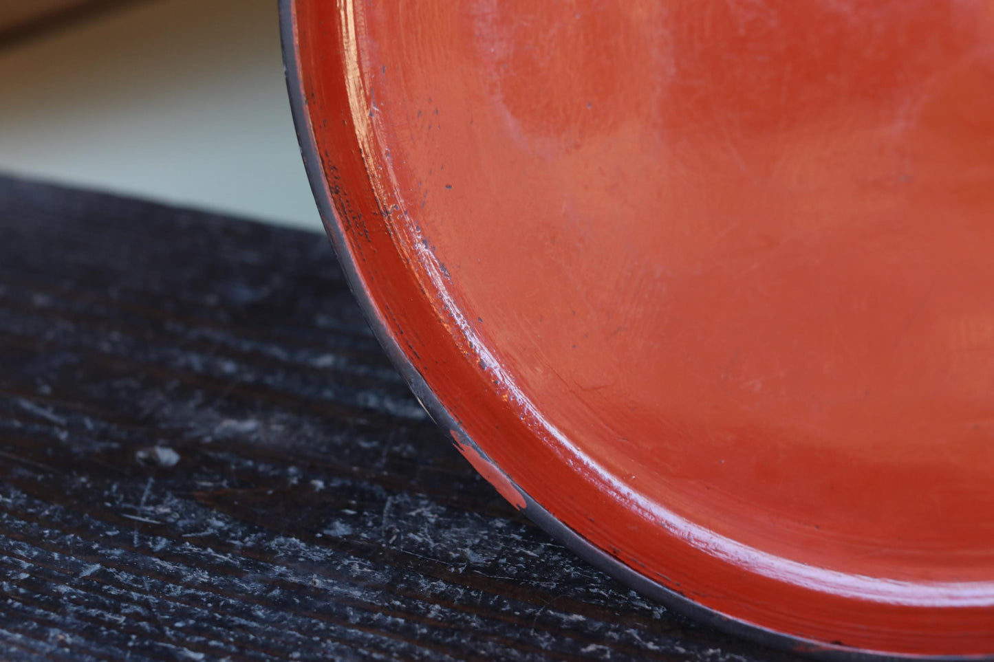 Japanese Lacquer Tray - Antique Negoro Style Obon Round Tea Tray with Vermilion Patina