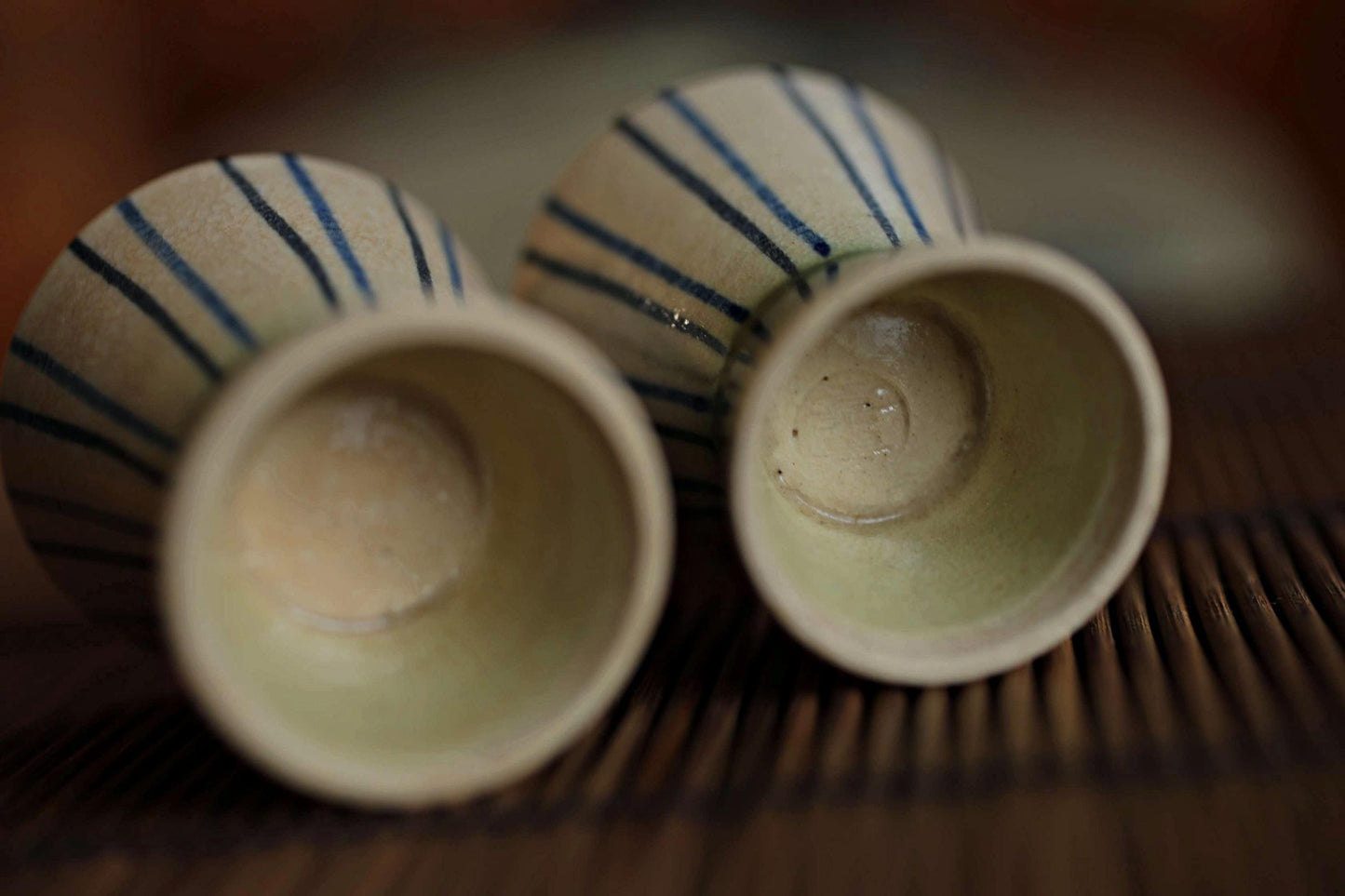 Oribe Vintage Sake Set - Signed Ceramic Tokkuri Bottle with Wooden Tray