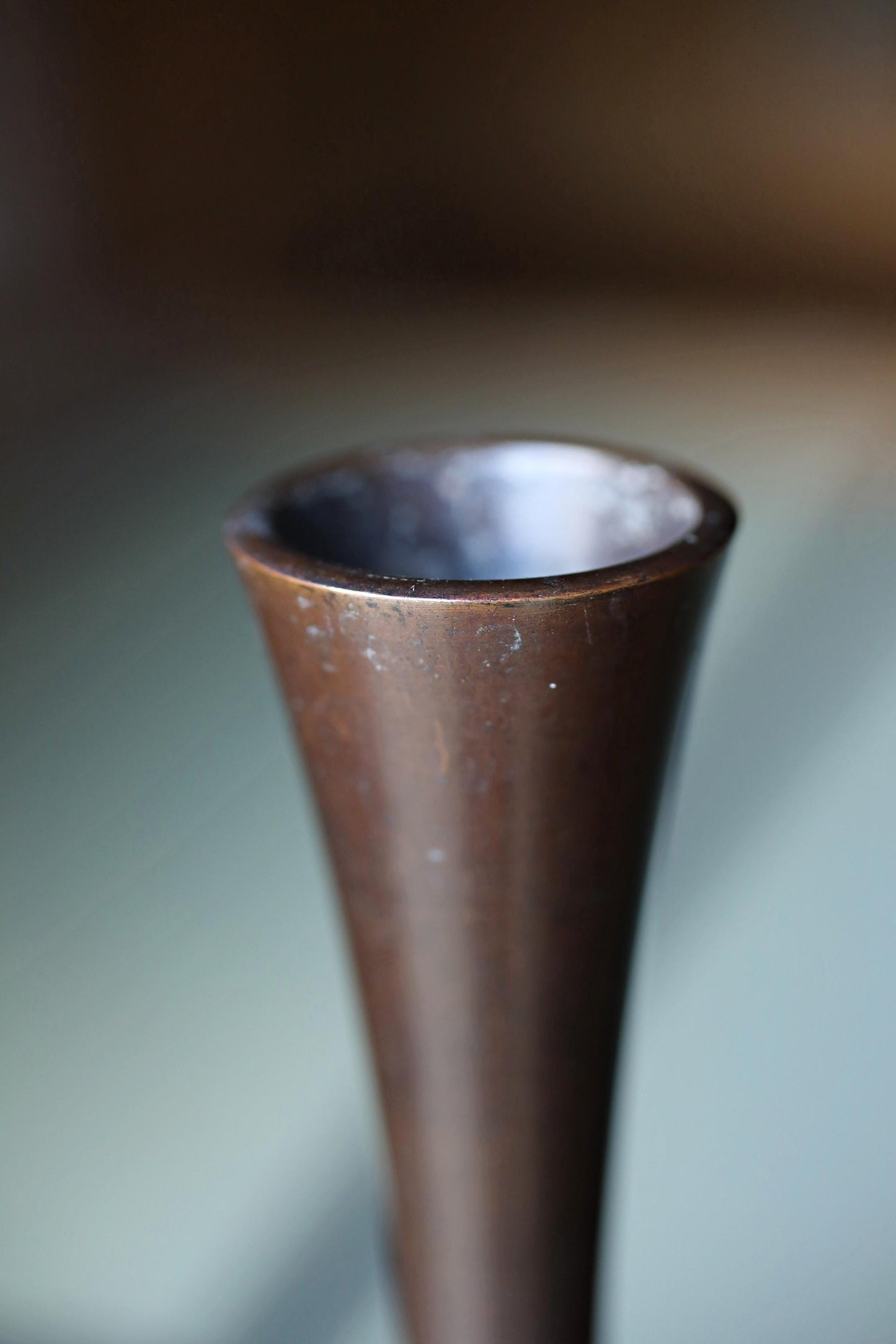 Vintage Bronze Vase - Japanese Ikebana Flower Vase With Crane Neck Design & Signed Wooden Box