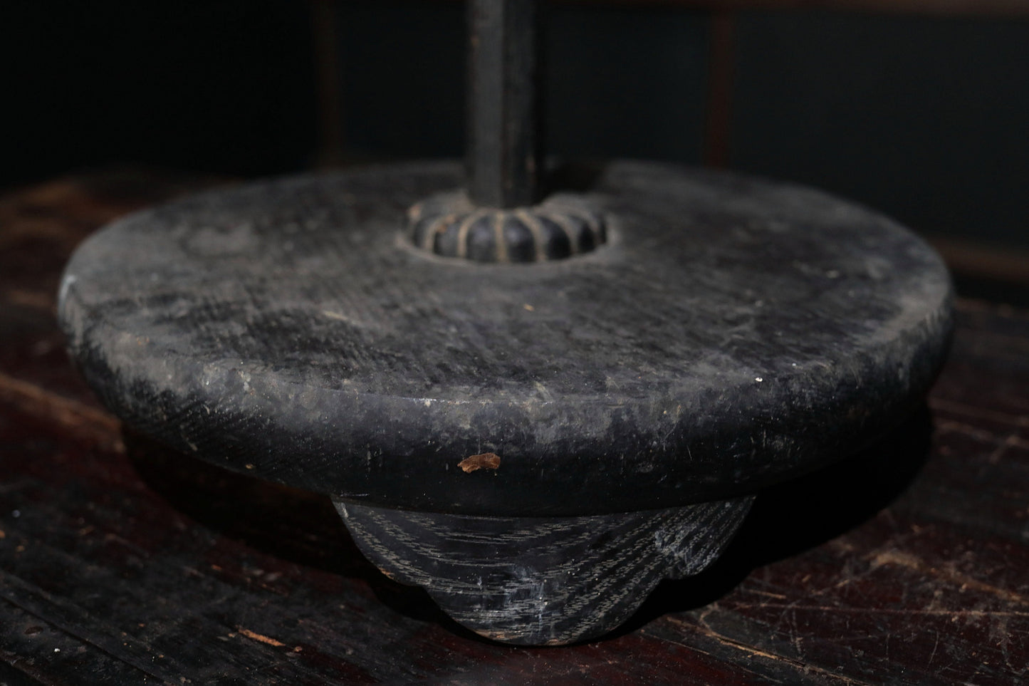Antique Wooden Candlestick - Large Japanese Edo Period Lantern With Flower Carved Base