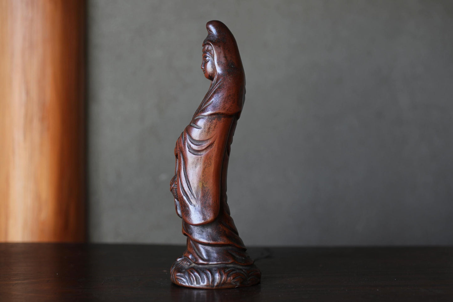 Antique Bizen Kannon Statue – 1920s Unglazed Stoneware Buddhist Figurine