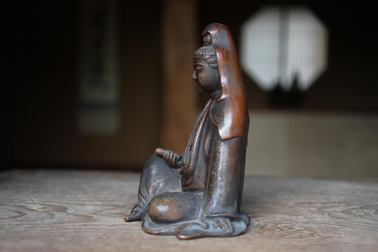 Antique Bizen Kannon Statue – 1800s Japanese Ceramic Figurine With Wooden Box Gift