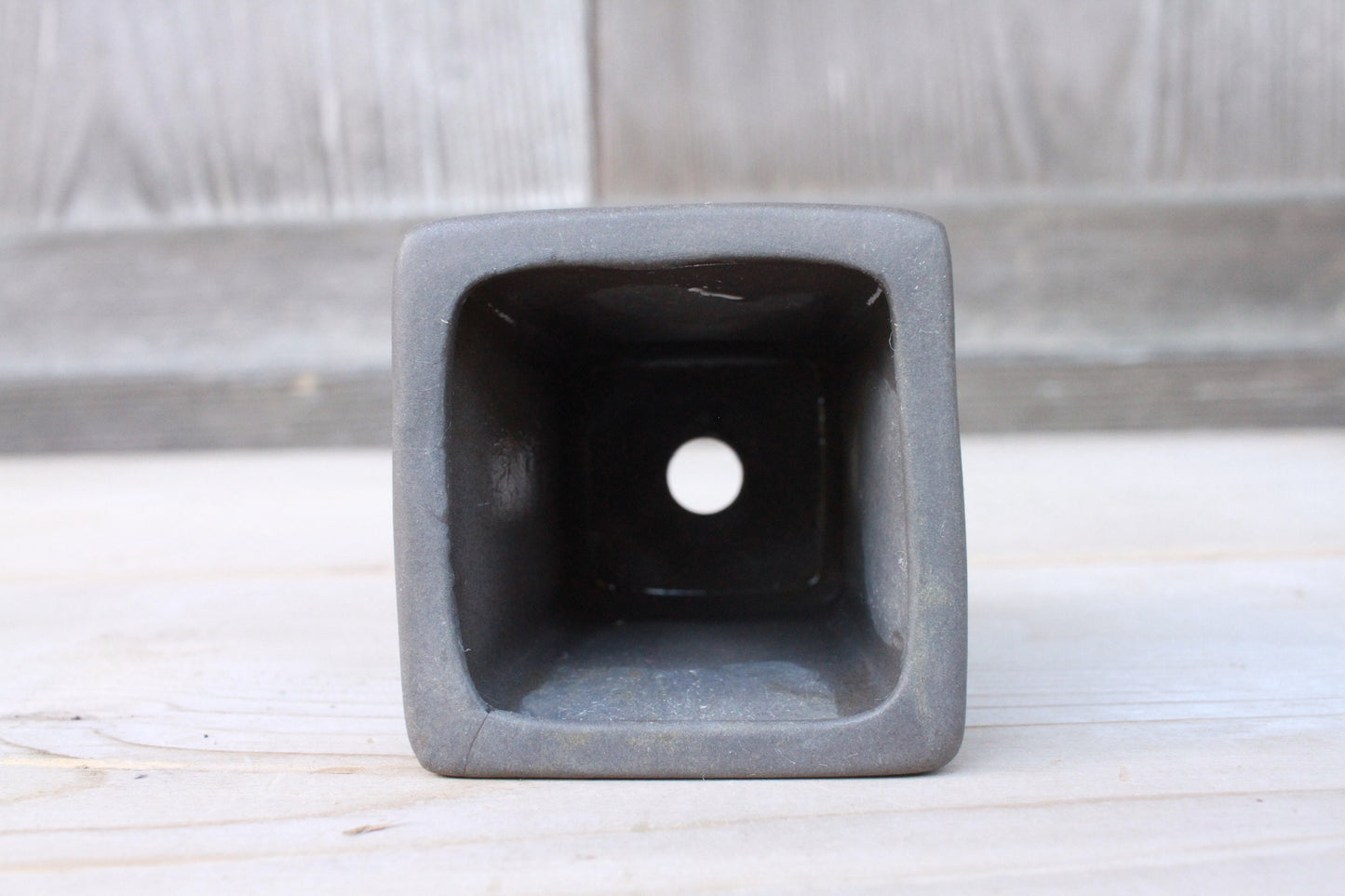 Mini Bonsai Pot - Japanese Vintage Matte Black Ceramic Square Planter with Kanji Signature