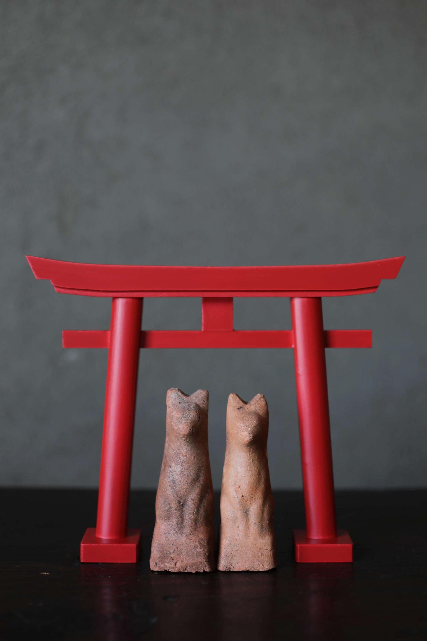 Japanese Antiques KITSUNE Dolls, Imado-yaki Pottery Pair (H3.7in)