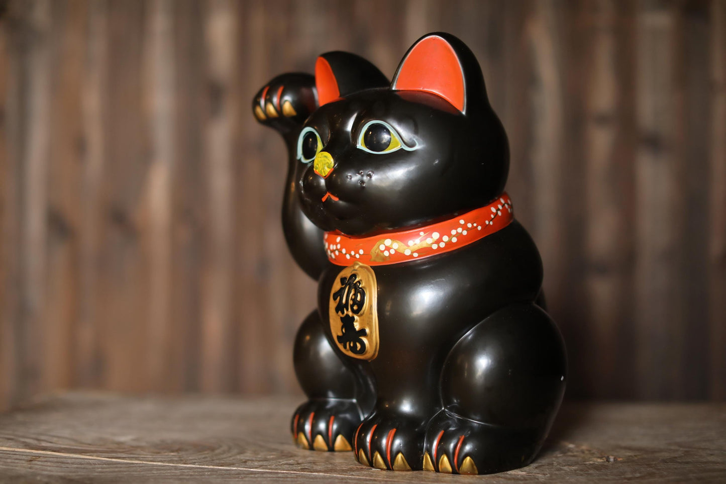 Black Maneki Neko - Large Ceramic Money Box | Vintage Japanese Lucky Cat Statue