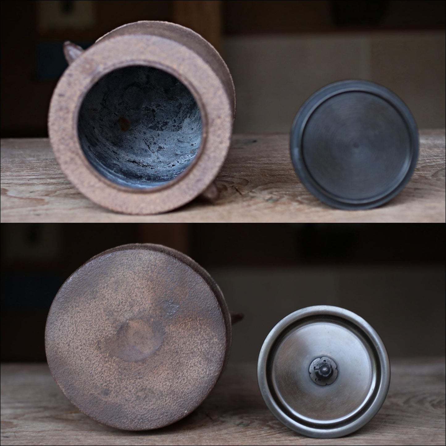 Vintage Cast Iron Kettle – Japanese Tea Kettle with Signed Copper Lid for Matcha Ceremony
