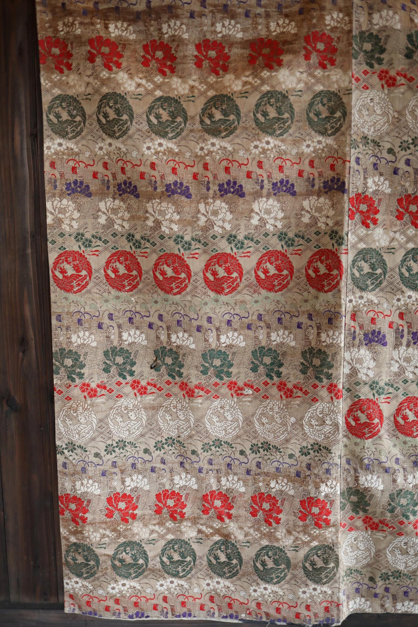 Japanese Silk Textile – Antique Taisho Era Phoenix Floral Tapestry Wall Hanging