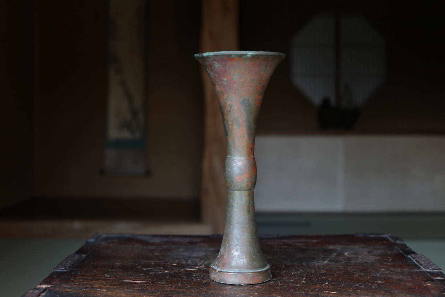 Vintage Japanese Vase - Hand Cast Bronze Flower Vase with Aged Patina