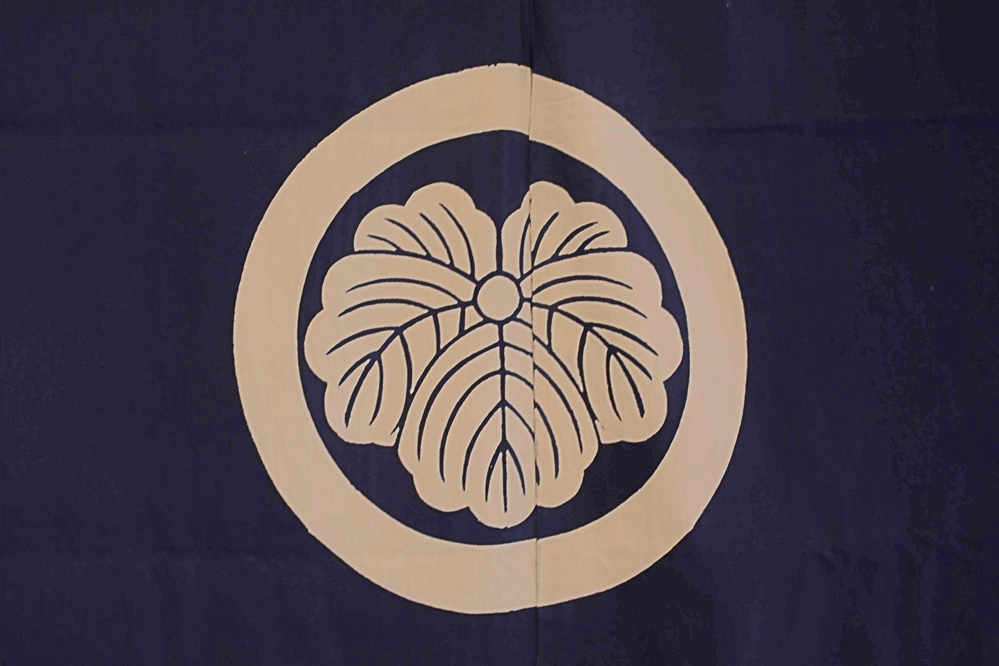 Japanese Vintage Noren - Indigo Blue Curtain & Japandi Room Divider with Ivy Leaf Motif