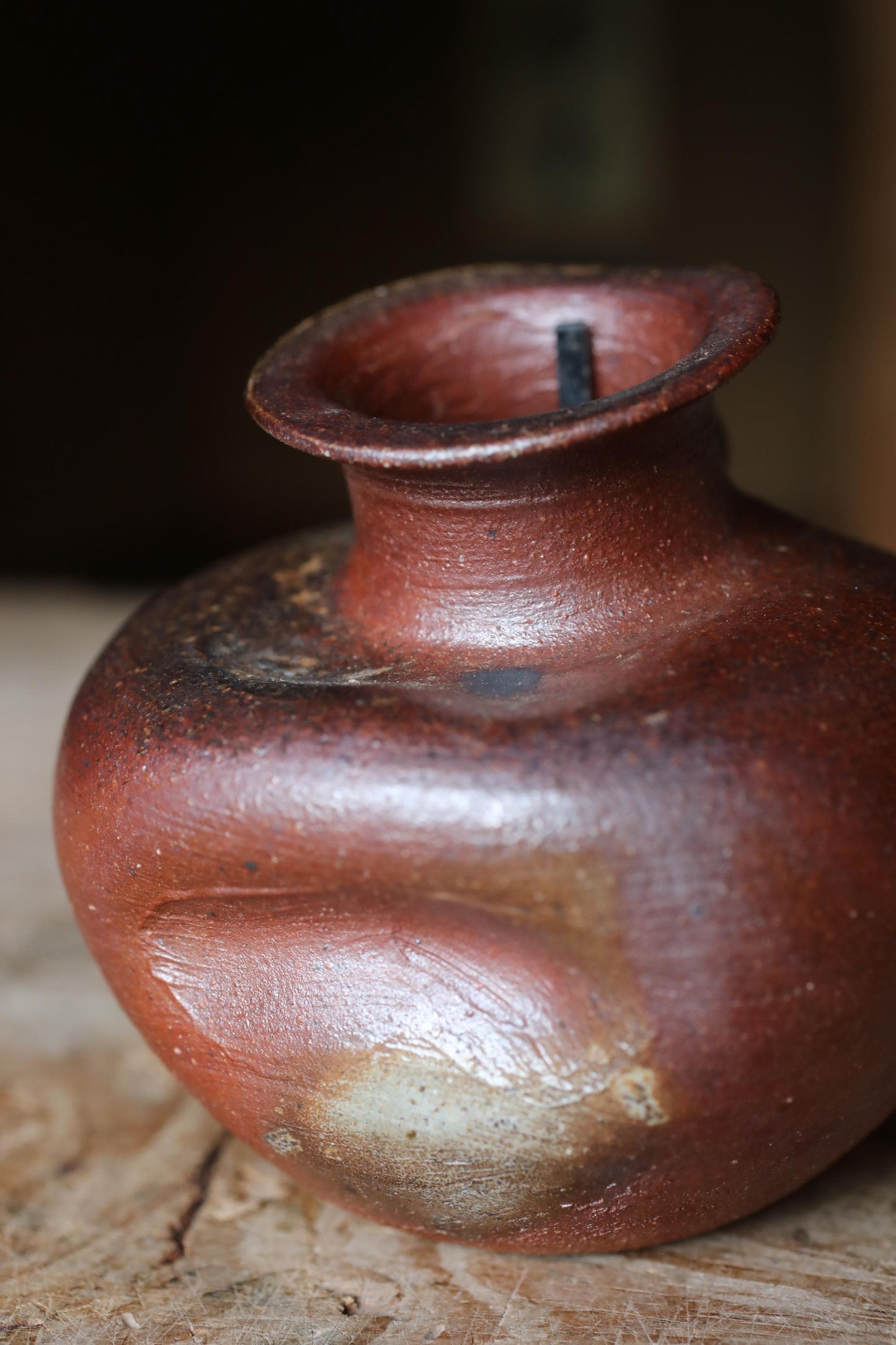 Bizen Ware Vase - Handmade Japanese Pottery | Wabi Sabi Decor, Hunched Shape, Gift Box