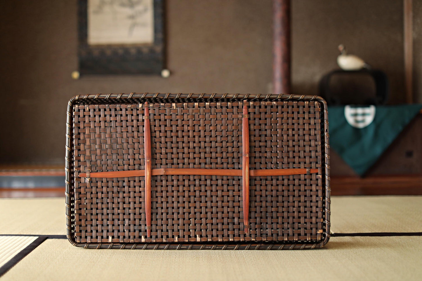 Antique Bamboo Basket - Vintage Japanese Kimono Obi Box | 1920s Woven Storage