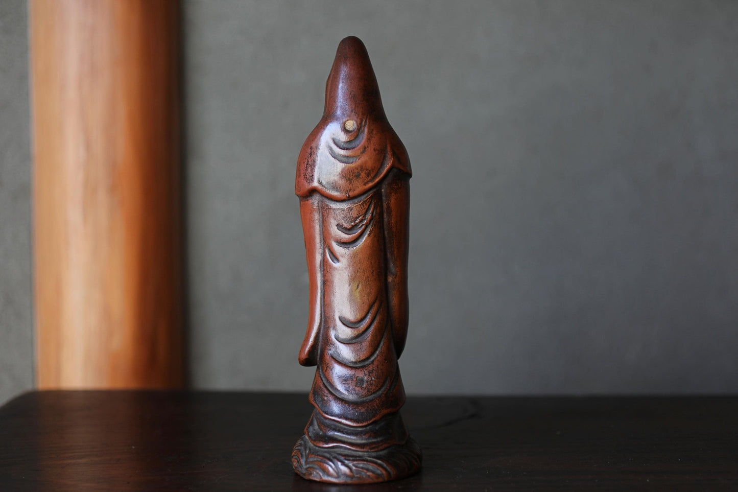 Antique Bizen Kannon Statue – 1920s Unglazed Stoneware Buddhist Figurine