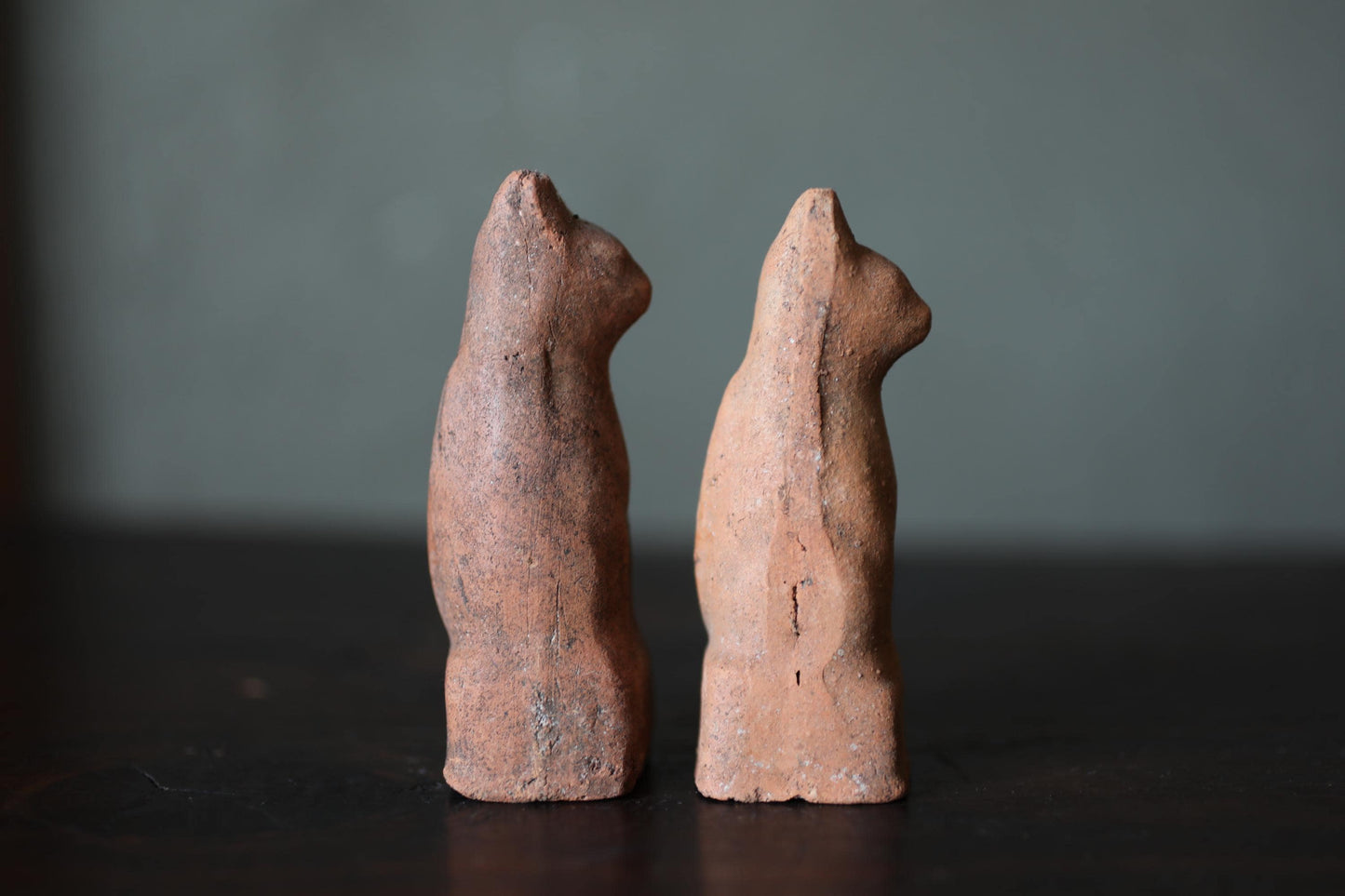 Japanese Antiques KITSUNE Dolls, Imado-yaki Pottery Pair (H3.7in)
