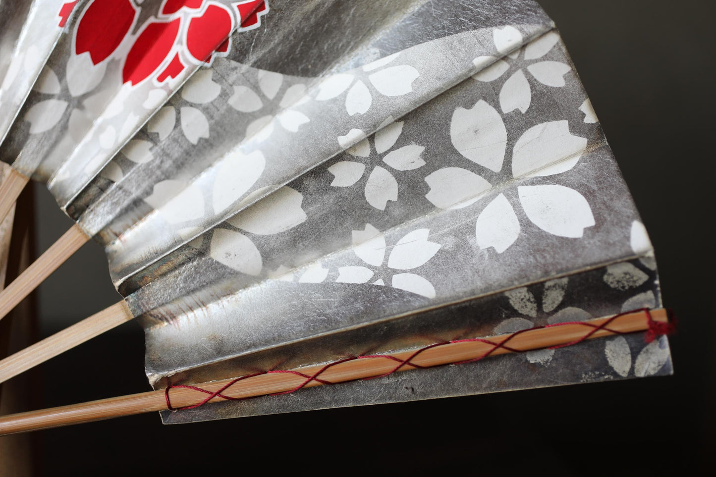 Japanese Folding Fan - Hand Painted Cherry Blossom Sensu with Bamboo Stand