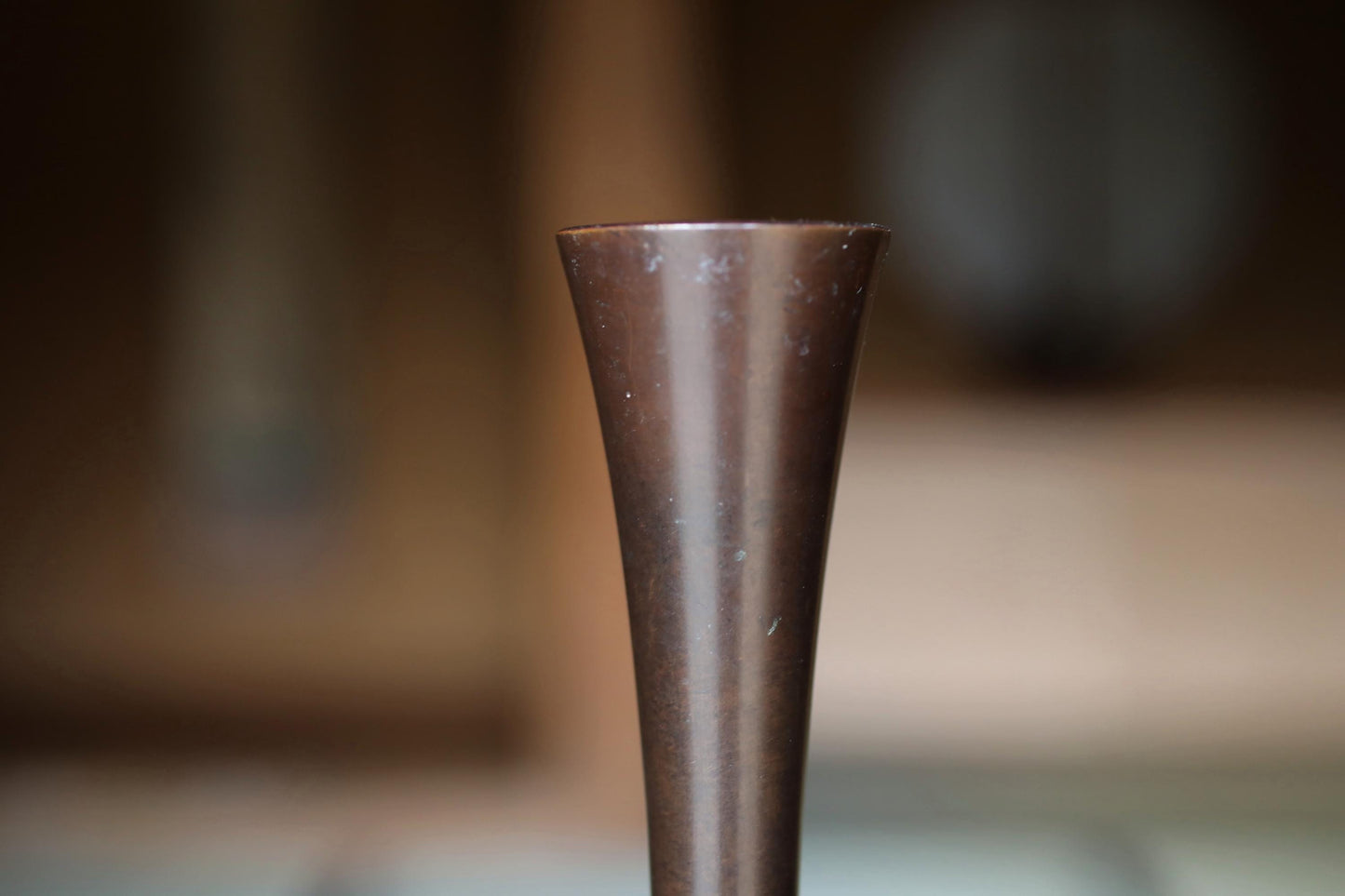 Vintage Bronze Vase - Japanese Ikebana Flower Vase With Crane Neck Design & Signed Wooden Box