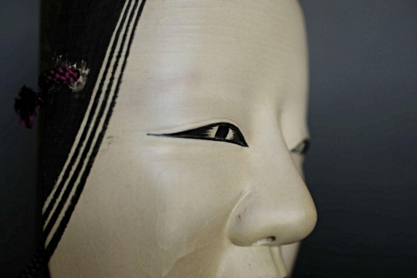 Japanese Noh Mask - Vintage Ko-omote Wood Carving | Lacquer Coated Wall Ornament