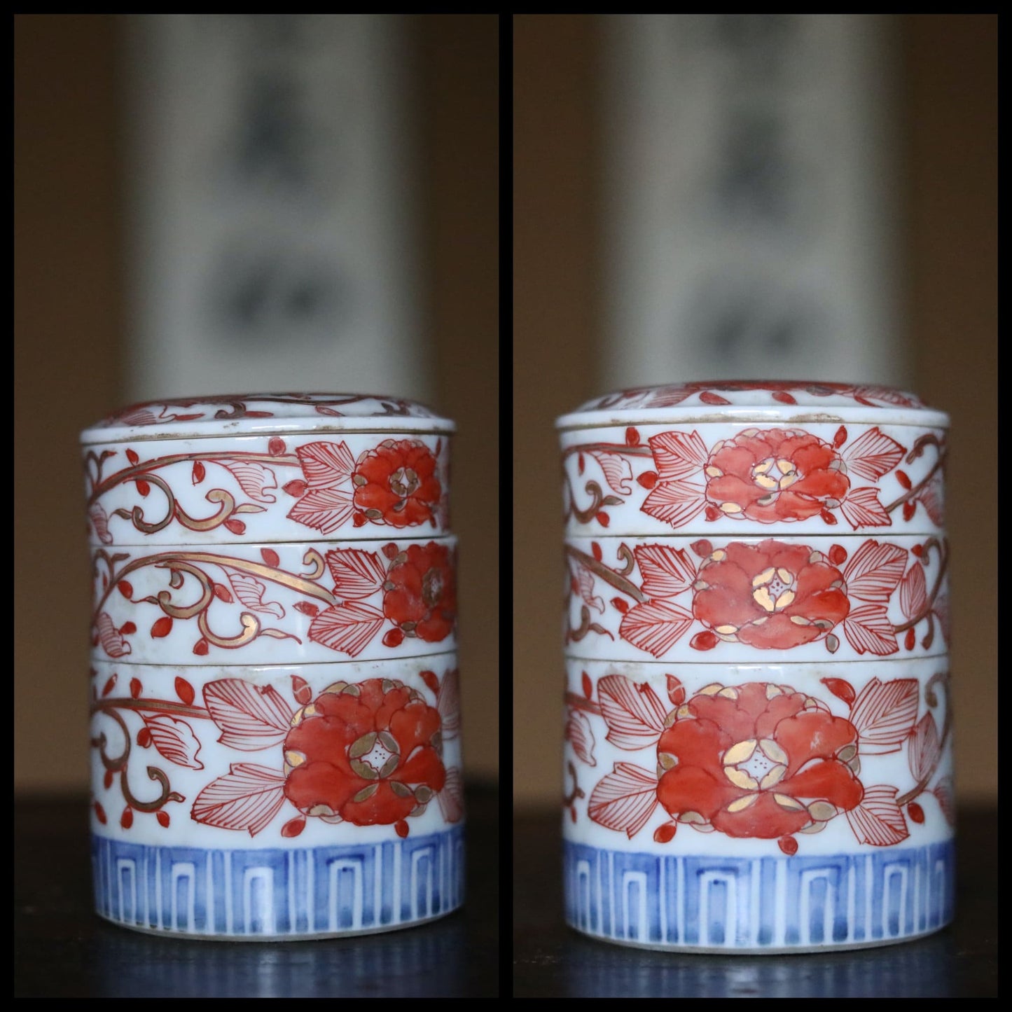 Antique Imari Porcelain Box - Meiji Era Japanese Jubako Stacking Jewelry Container