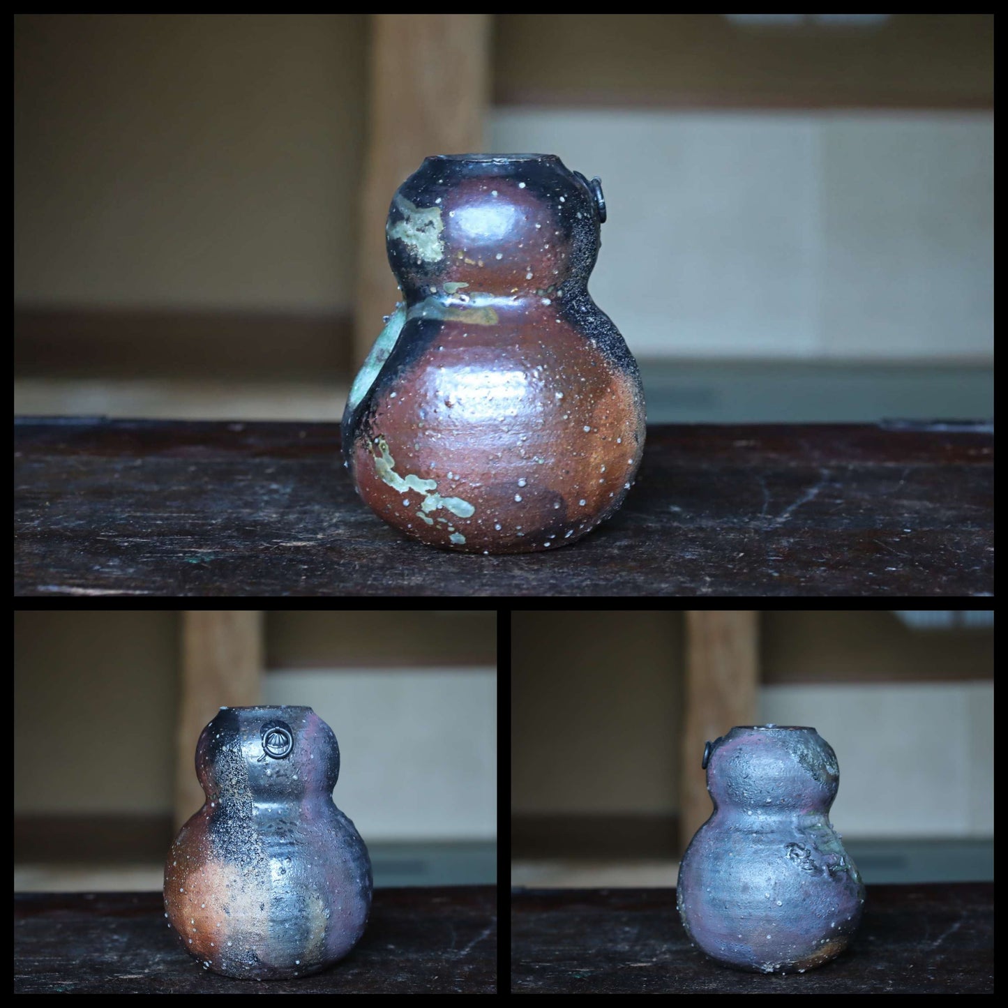 Shigaraki Pottery Vase - Japanese Vintage Hanging Ceramic Flower Vase H13.3cm