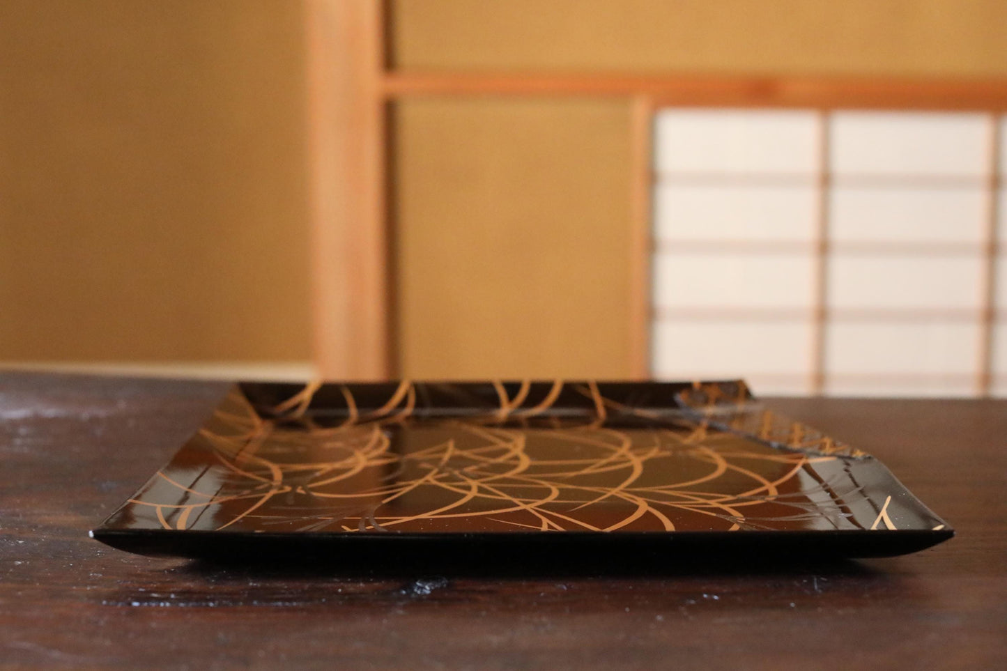 Japanese Lacquer Tray - Antique Black Urushi Tray with Makie Gold Pampas Grass Design