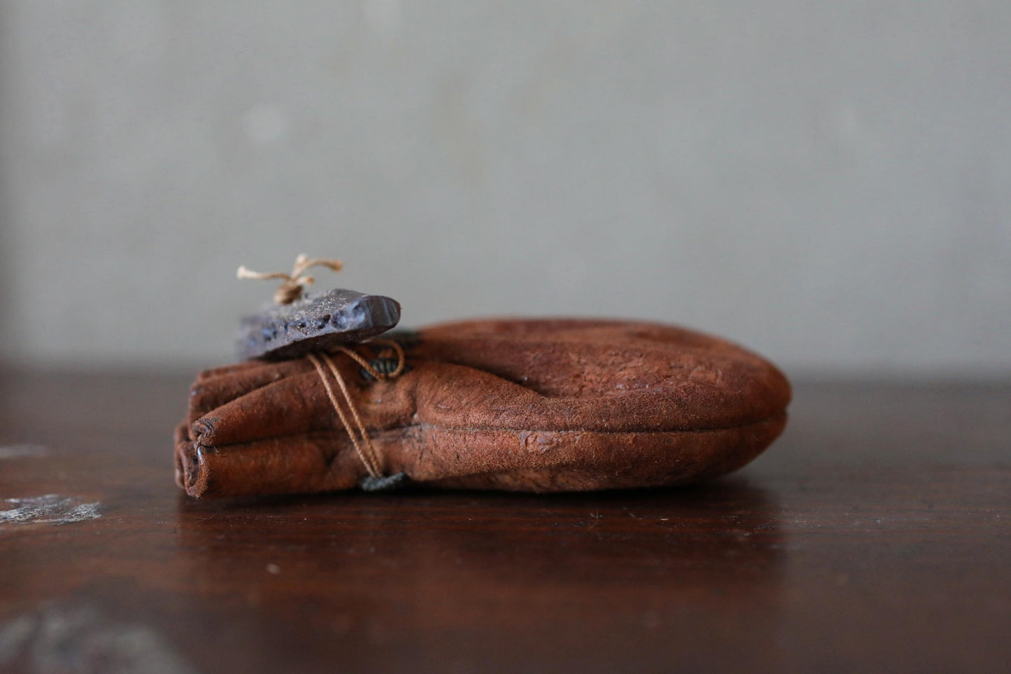 Japanese Leather Coin Pouch | Vintage Edo Era Cigarette Case with Indigo Thread