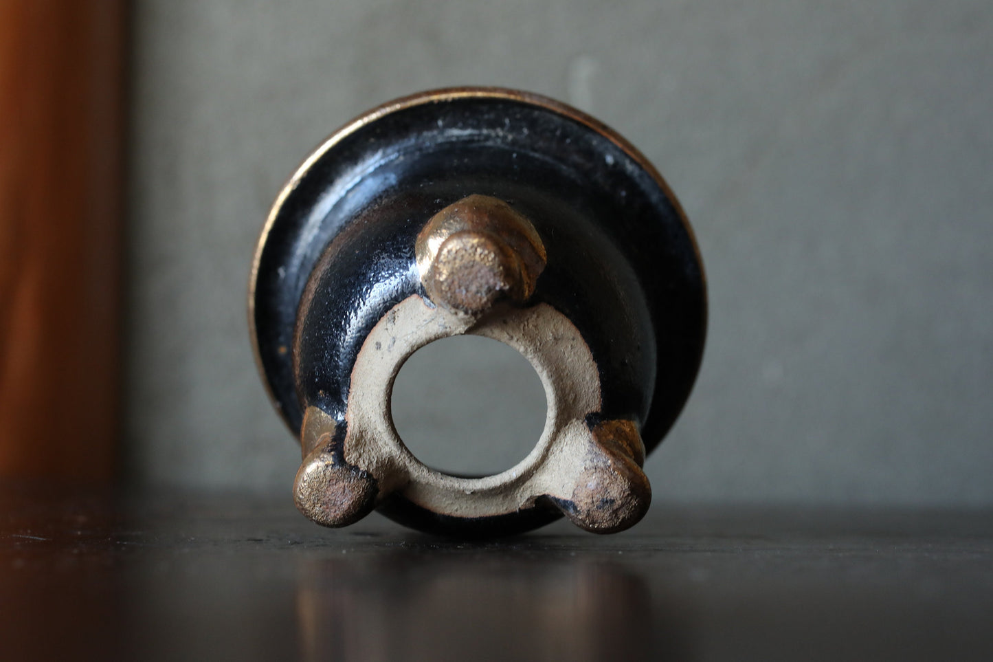 Rakuyaki Orchid Pot - Japanese Pottery Planter With Black Gold Legs, Lightweight Ceramic
