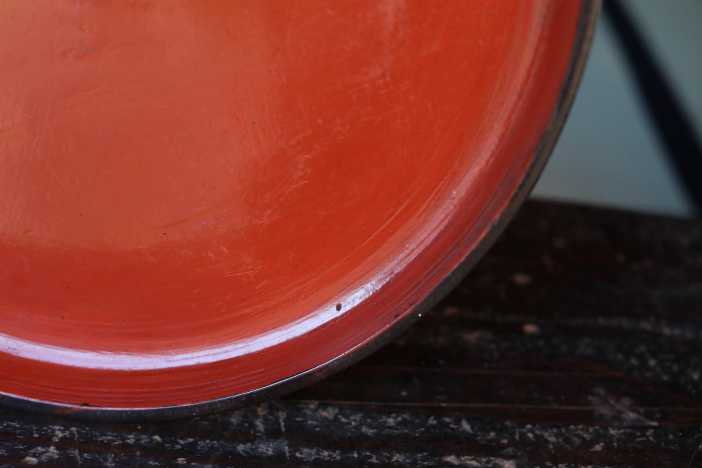 Japanese Lacquer Tray - Antique Negoro Style Obon Round Tea Tray with Vermilion Patina