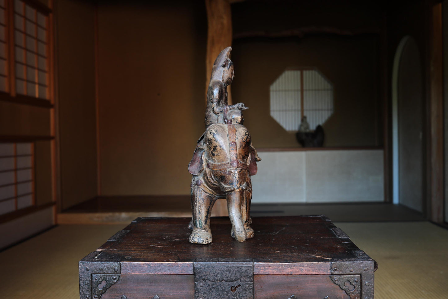 Antique Bronze Censer - Large Japanese Temple Incense Burner | Samantabhadra Statue