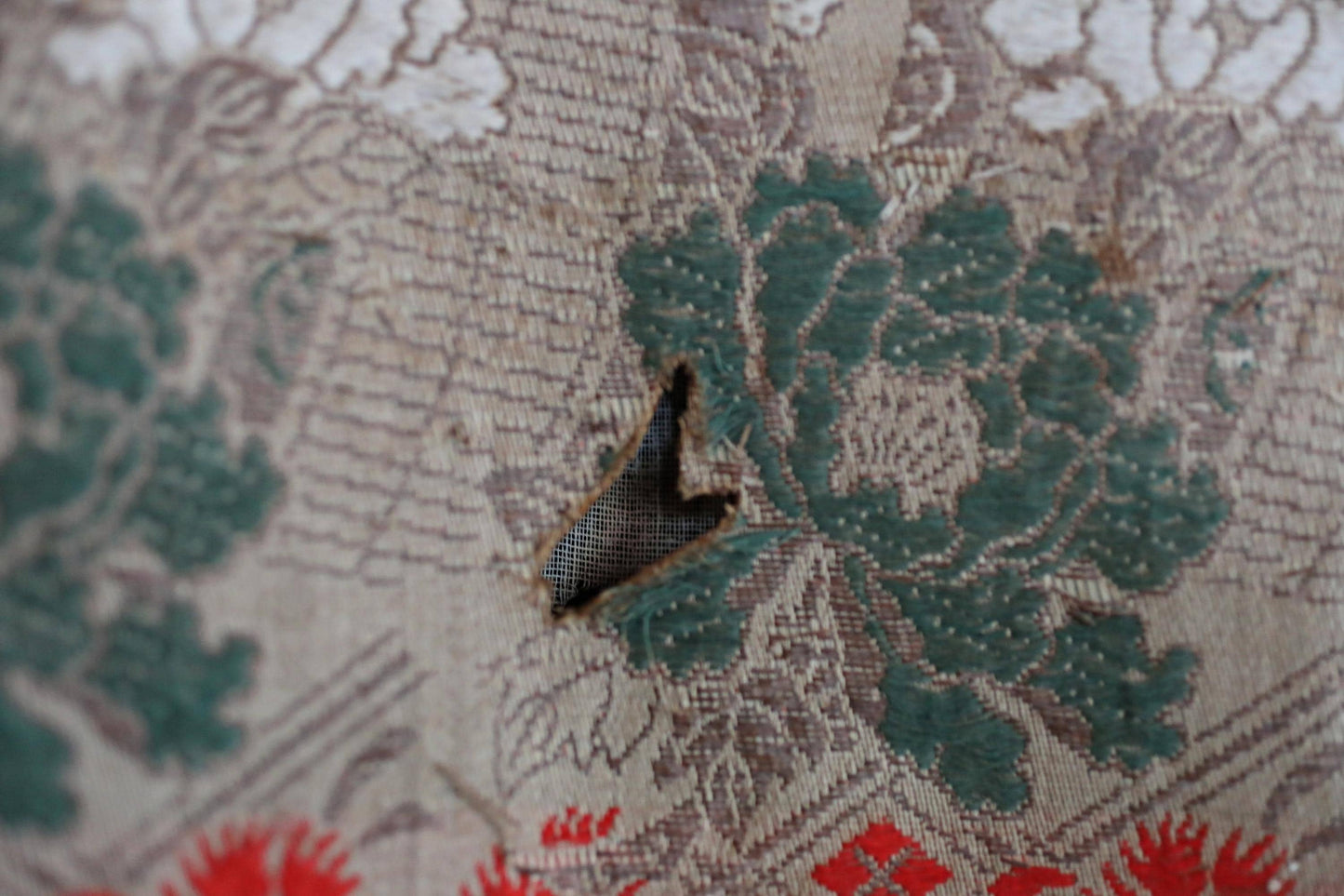 Japanese Silk Textile – Antique Taisho Era Phoenix Floral Tapestry Wall Hanging