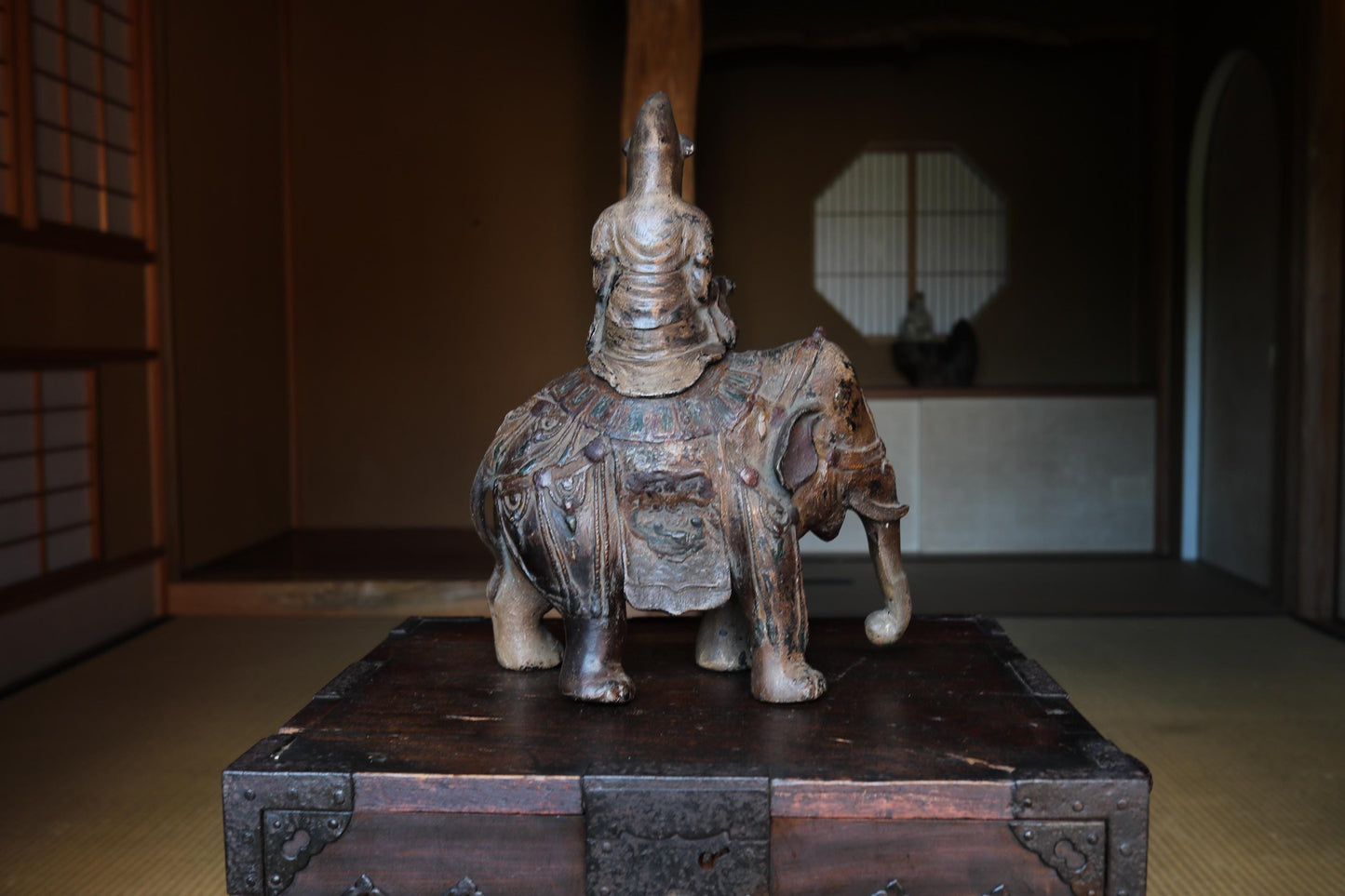 Antique Bronze Censer - Large Japanese Temple Incense Burner | Samantabhadra Statue