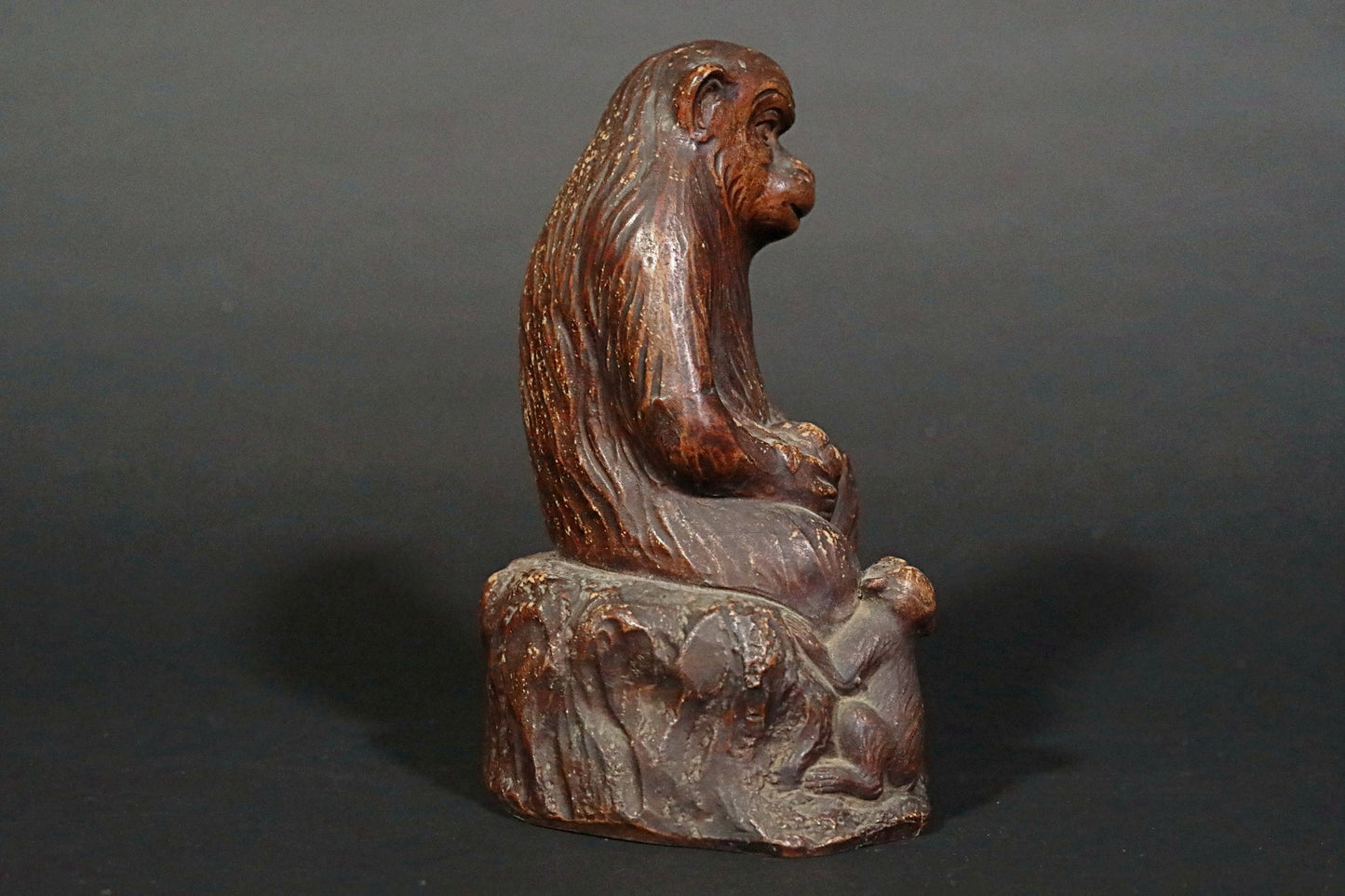 Bizen Ware Monkey Figurine - Signed Ceramic Statue With Longevity Peach, 1930s Vintage