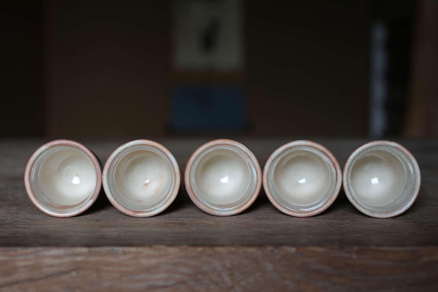 Vintage Hagi Ware Tea Cups Set of 5 - Japanese Ceramic Yunomi With Signed Wooden Box