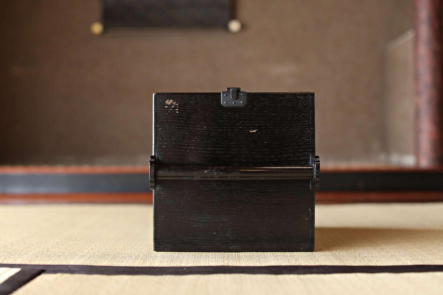 Japanese Lacquer Trays - Set of 5 Antique Wooden Trays with Black Obon Box
