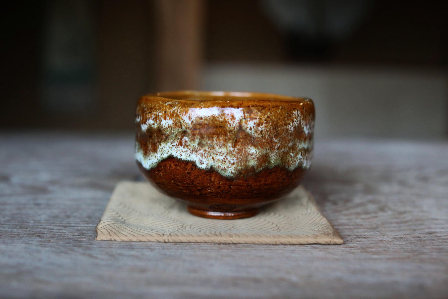 Japanese RAKU CHAWAN Handmade Matcha Tea Cup Bowl - Traditional Tea Ceremony Pottery with Kanji Signature Box